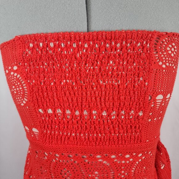 Free People Red Crochet Strapless Dress With Tie Detail Size L - Picture 10 of 16